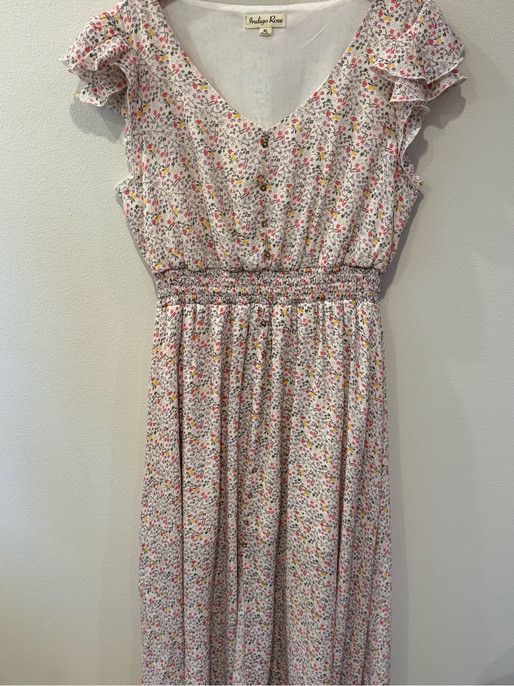 Indigo Rose Pink Floral Maxi Dress with Smocked Waist